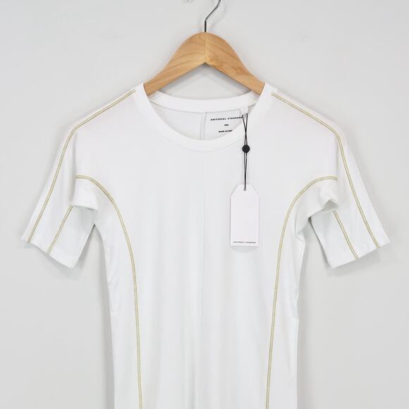 Universal Standard Echo Short Sleeve Contrast Stitch Top White 4XS 0/00 NWT - Picture 2 of 9